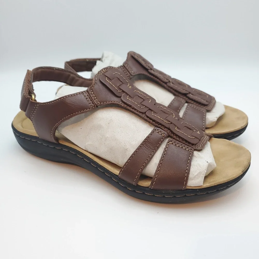 Clarks Laurieann Kay Tan Brown Leather Slingback Sandals Women's Size 7.5